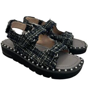 Stuart Weitzman Zoe Lift Embellished Tweed Platform Sandals Size 8B